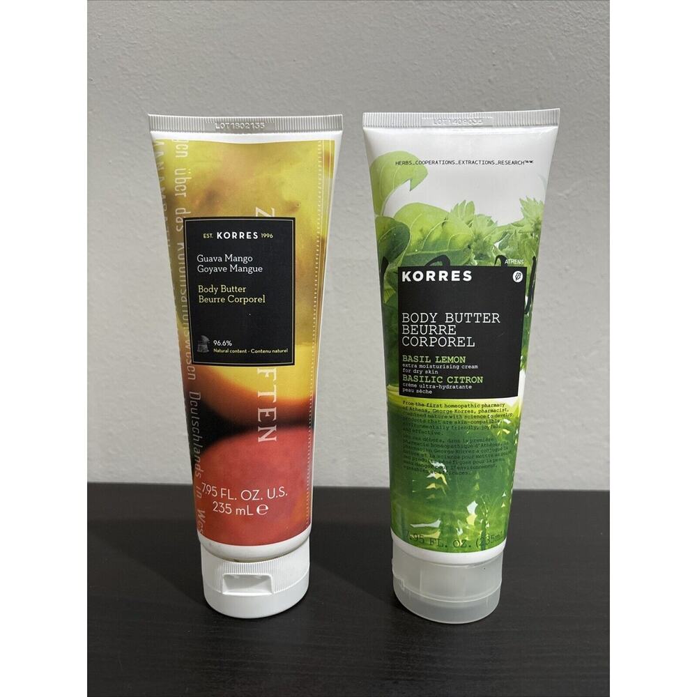 Korres BASIL LEMON & GUAVA MANGO Body Butter Moisturizer 7.95 oz NEW Lot of 2